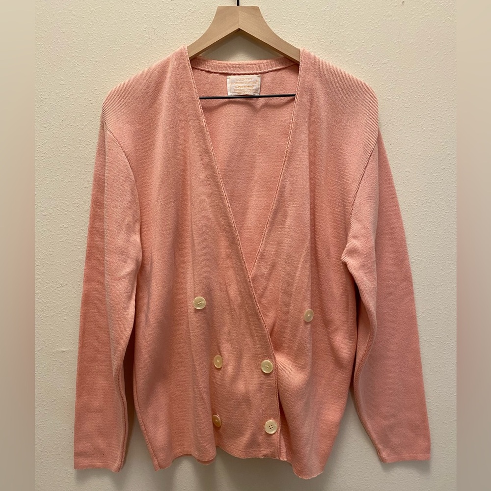 Vintage Pendleton Country Sophisticates Classic Pink Cotton Cardigan Made in USA